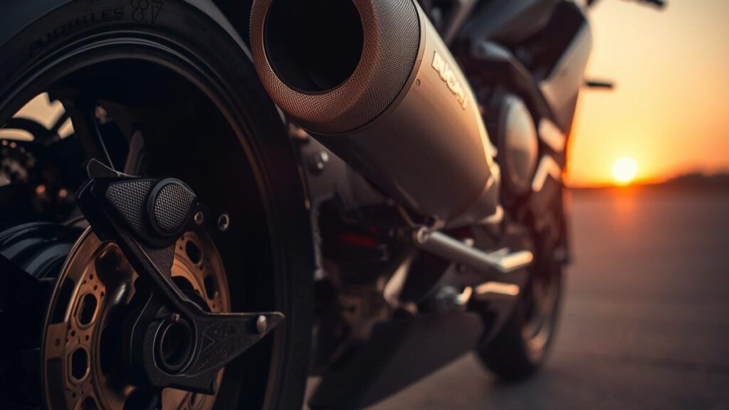 質感の高いマフラー周りに焦点を当てた899パニガーレのリヤビュー。テルミニョーニ等の人気パーツの魅力と、車検適合への配慮をイメージした高品質なカットです。