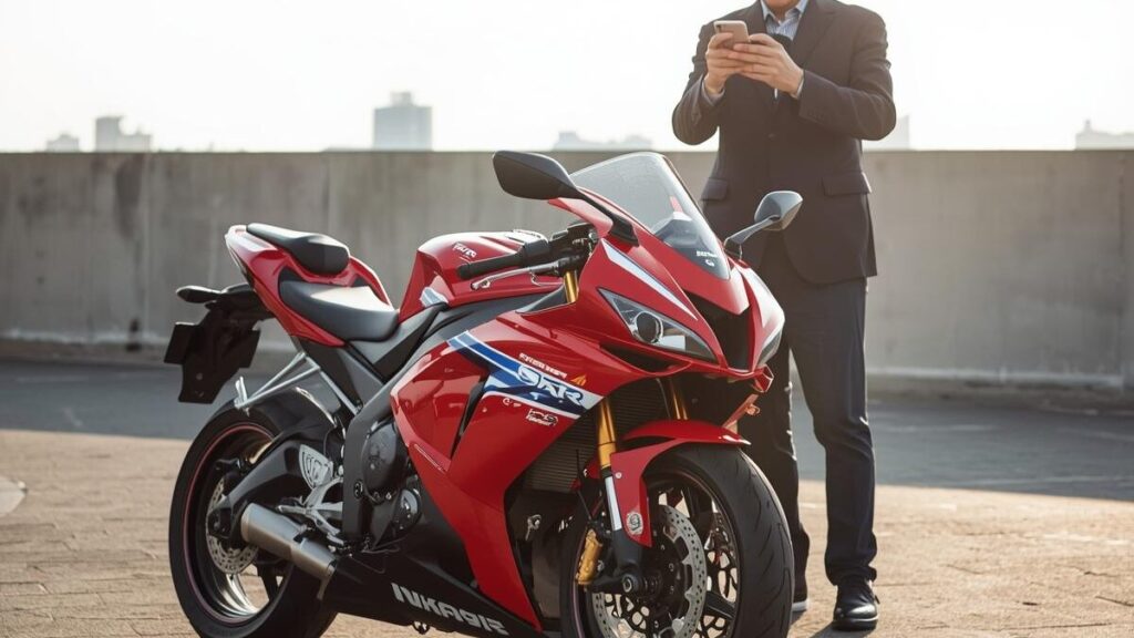 査定のために自身の愛車を撮影するオーナー。中古市場で価値が高まっているCBR250RR MC22は壊れやすい状態を避け、整備記録を整えることで買取相場も変動します。