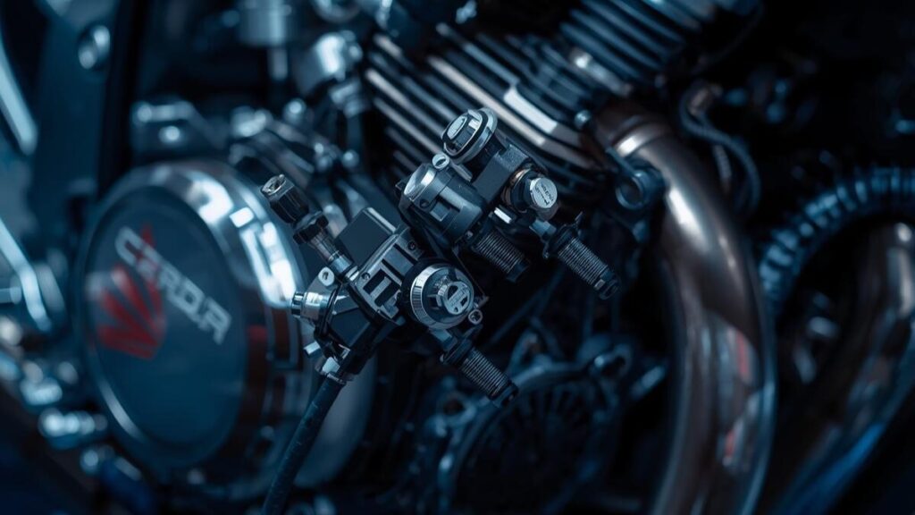 点火系の重要部品であるイグニッションコイルとプラグコードの点検。CBR250RR MC22は壊れやすいとされる点火トラブルを防ぐため、劣化具合を確認します。