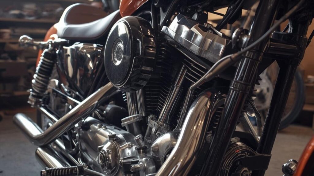 エイプハンドルや小型タンクが際立つチョッパースタイルの近影。ドラッグスター400をハーレー仕様へカスタムする際の、象徴的な必須パーツを視覚化した一枚。