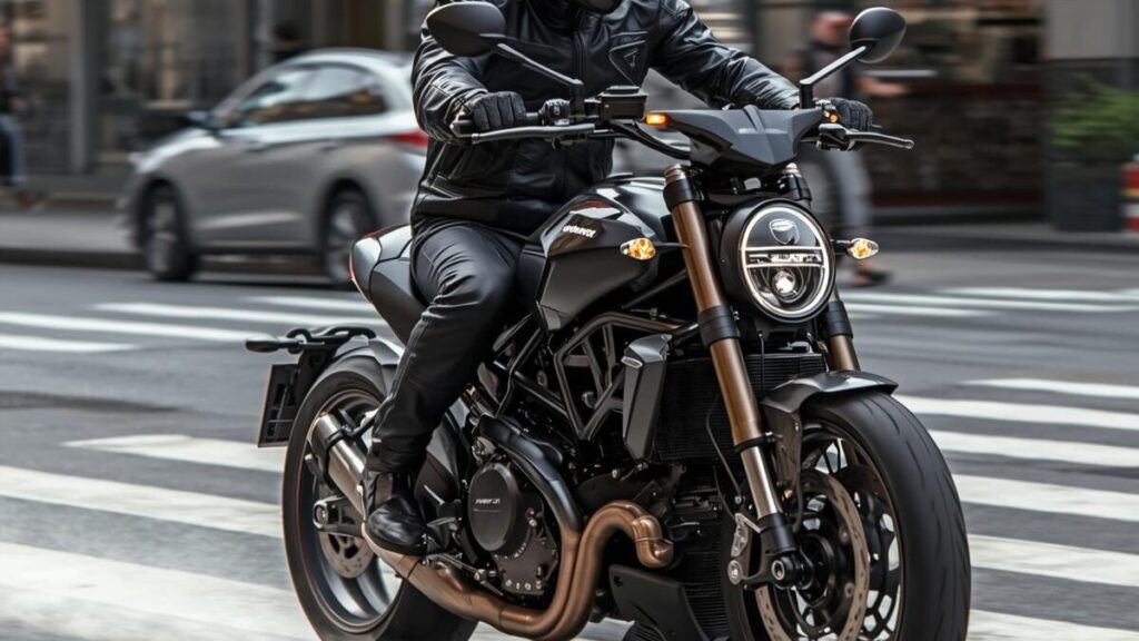 街中を走る50代の日本人ライダーと車体のシネマティックなカット。ドゥカティ ディアベルの故障以外に注意すべき、熱量や取り回しの欠点を解説するシーンです。