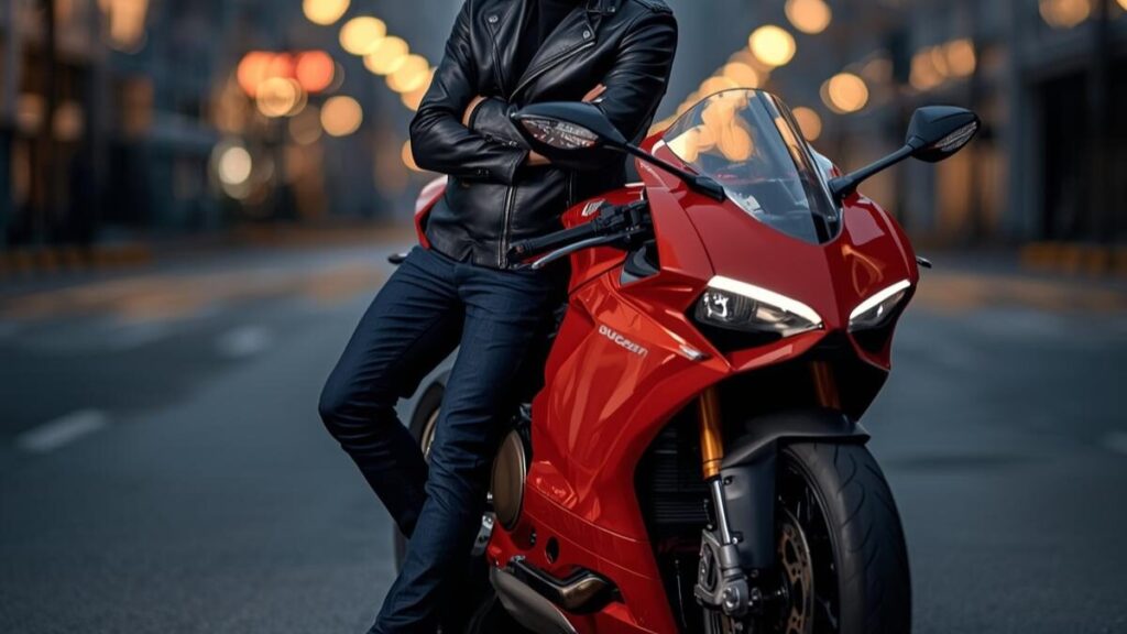 夜の都会に佇む日本人ライダーとドゥカティ。「ドゥカティは燃える」という懸念を超えて、世界中の人々を魅了し続ける圧倒的な人気の理由とブランドの世界観を表現。