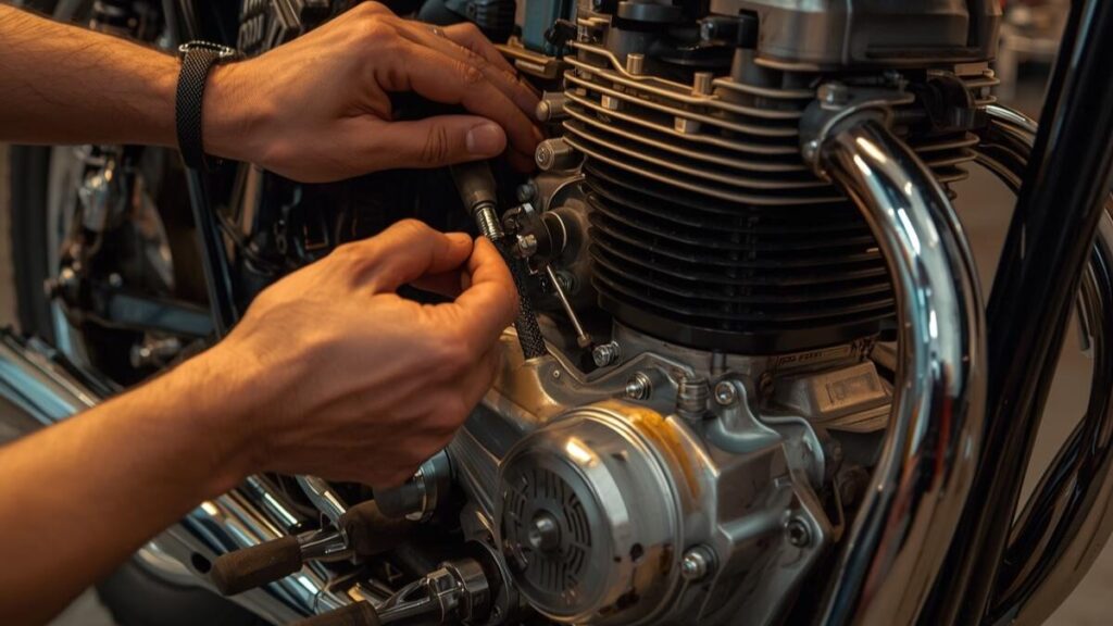 適切な整備で資産価値を守る重要性を示す、GPZ400とGPZ400Fの違いを維持するために欠かせないエンジンメンテナンス風景のクローズアップ写真。