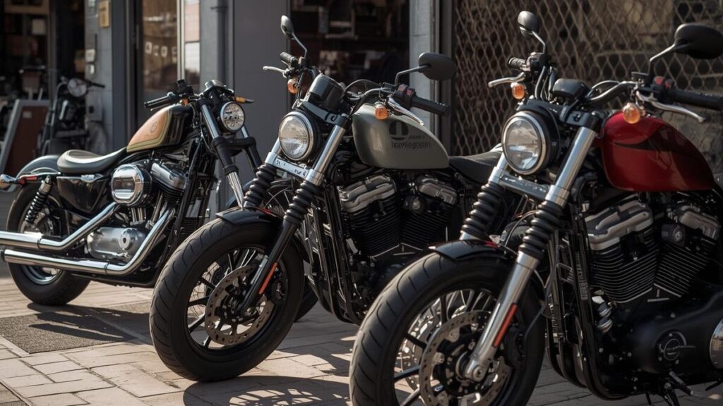 それぞれ異なるスタイルにカスタムされた数台の883。ハーレー883の新車が買えない市場で、自分だけの理想的な中古カスタム車両を選ぶ楽しさと多様性を伝えています。