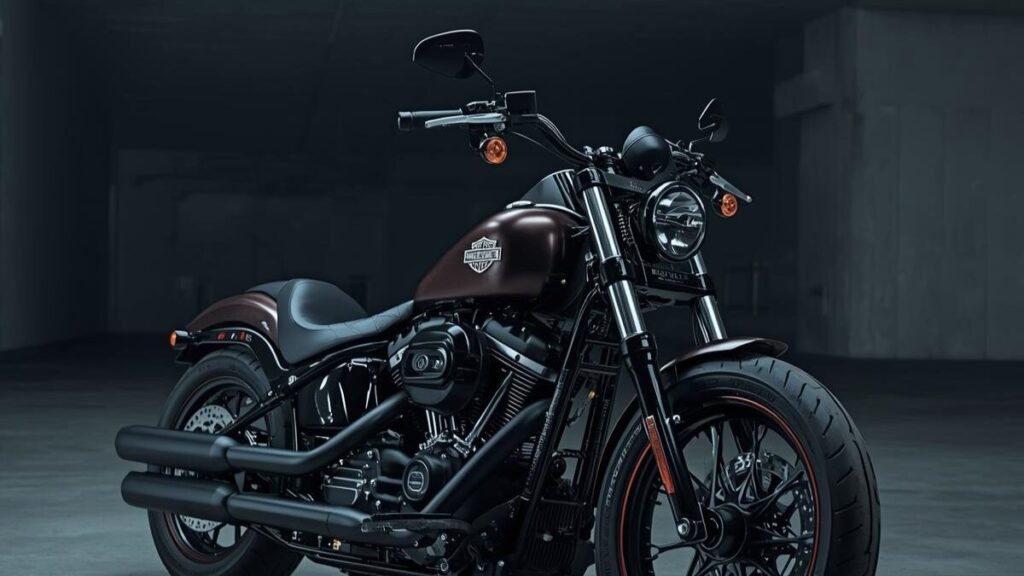 モダンなガレージに置かれた最新のソフテイル。ハーレーのクラブスタイルはダサいと感じる伝統派が抱く、現行モデルの進化と洗練された質感への複雑な心理を可視化。