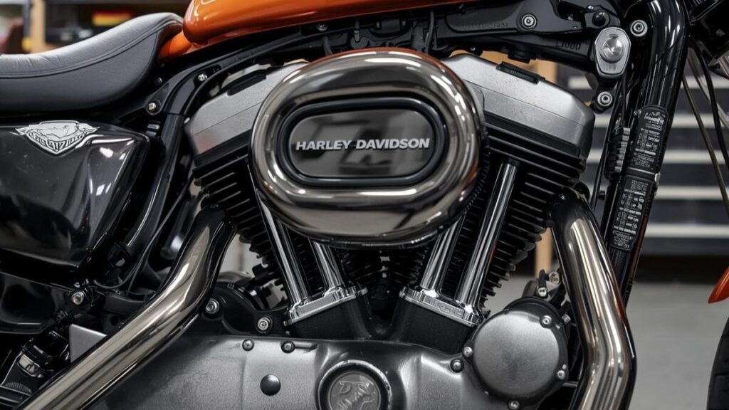 適切なメンテナンスにより長期所有が可能なハーレーダビッドソンのスポーツスター1200。その堅牢なエンジンの造形美を強調した高品質な画像です。