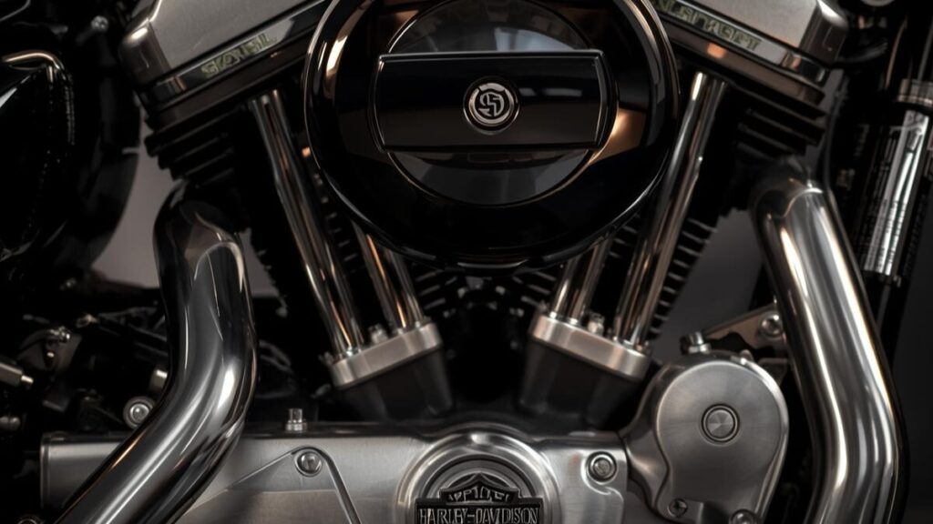 伝統的な空冷エボリューションエンジンの質感に焦点を当てた一枚。ハーレーダビッドソンのスポーツスター1200が持つ歴史と耐久性を象徴する接写画像です。
