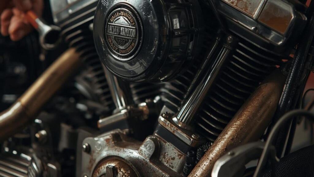 エンジンの構造的な弱点や故障頻度を示す整備中の様子。ハーレーショベルで後悔しないために知っておくべきメンテナンスの現実的なイメージ。