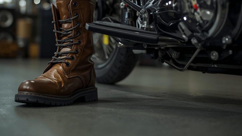 キックペダルに足をかけ、慎重に始動を試みる瞬間。ケッチンの危険性を避け、正しい手順とコツを掴むことでハーレーショベルで後悔しない儀式のイメージ。