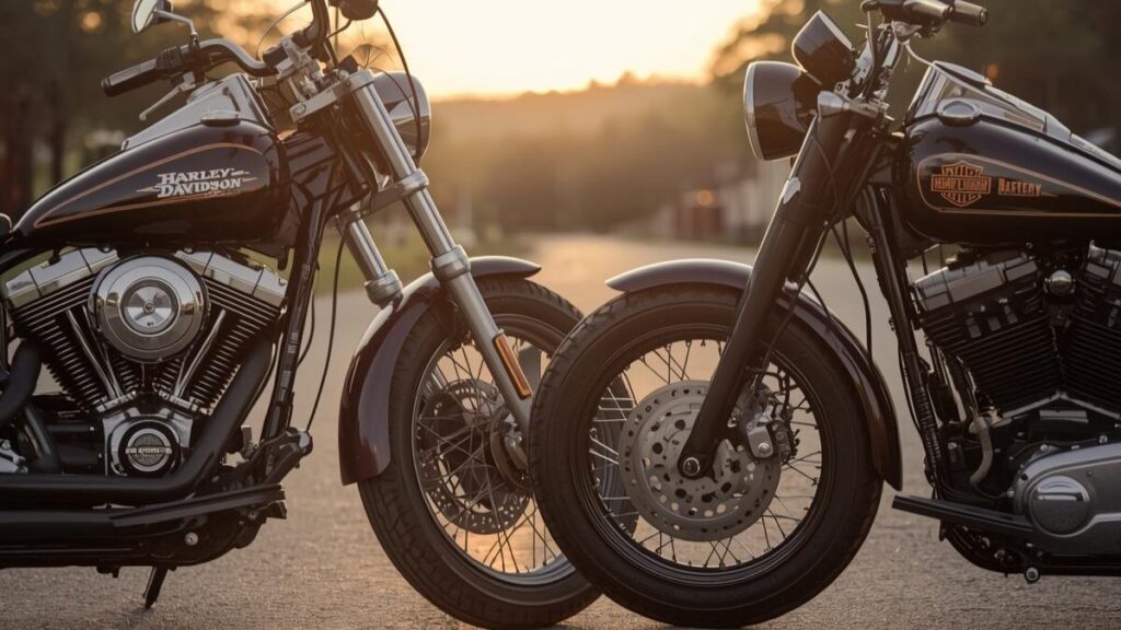 新旧エンジンの造形や特徴を比較する構図。エボリューションとの違いを理解し、自分のスタイルに合わせてハーレーショベルで後悔しない選択をするイメージ。
