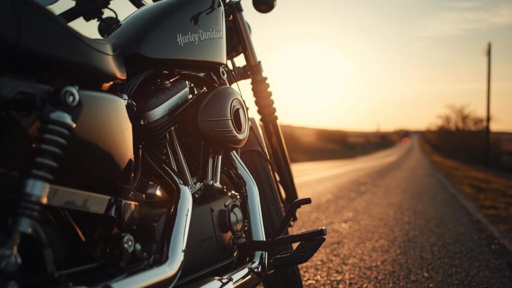 夕暮れの道に佇むショベルヘッド単体。スピードではなく独特の鼓動感を味わうことで、ハーレーショベルで後悔しない楽しみ方を知るイメージ。