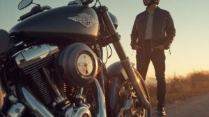 海岸沿いに停車したハーレーのツインカムは不人気という噂に反し、手入れの行き届いた輝きを放つ車体と、それを見守る日本人オーナーのシネマティックな風景。