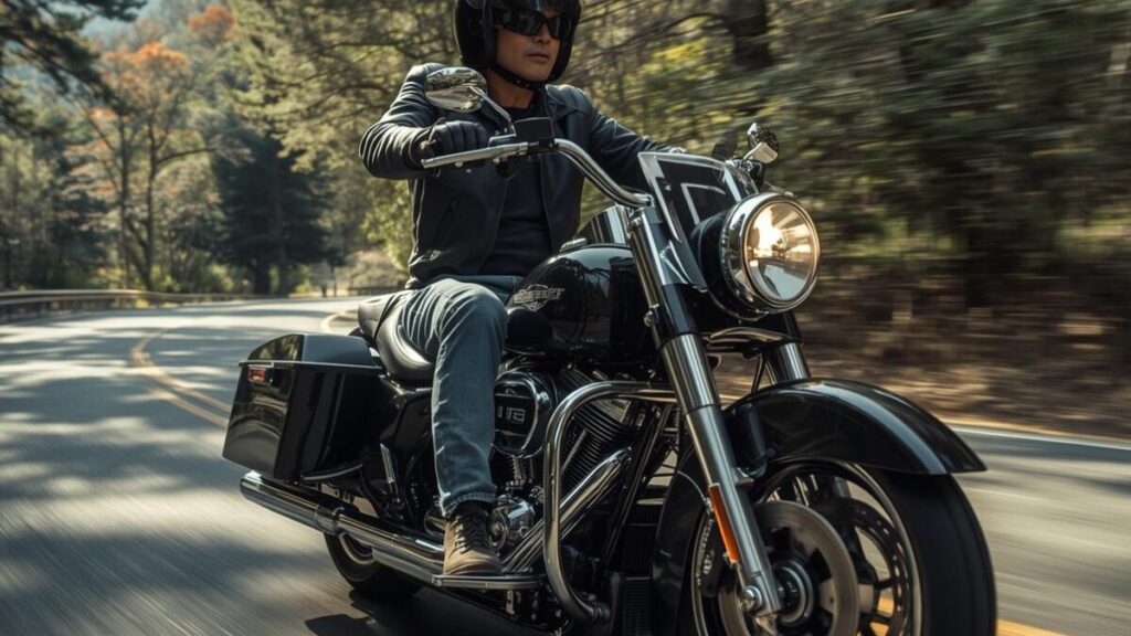 山間部を軽快に走行するハーレーのツインカムは不人気モデルも含め、歴代の排気量進化を感じさせるパワフルな走りと、熟練の日本人ライダーが調和する風景。