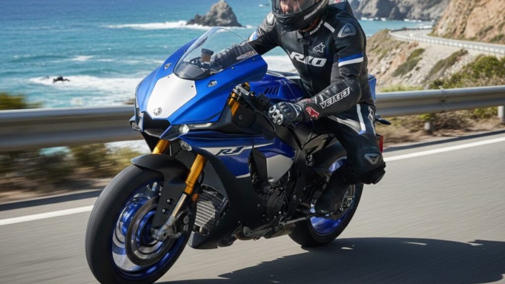 華麗にコーナーを曲がる60代の日本人ライダーとYZF-R1。マシンの特性を理解したライディングを提示し、YZF-R1は壊れやすいという評価の裏にある真実を表現。