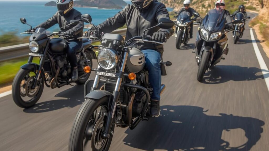 海岸沿いを走行するアメリカンバイク400cc新車やネイキッドなど、今注目を集めている人気車種。多様な選択肢の中から理想の一台を探す楽しさを表現した風景です。