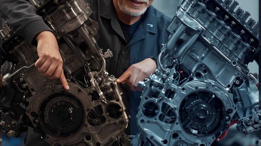 熟練のメカニックが解説する、製造年式によるエンジンの細かな違い。ハーレーエボの人気車種の中でも、特に信頼性が高いとされる後期型の構造的特徴を視覚的に説明しています。