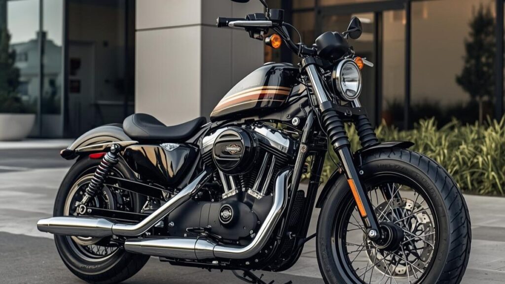 洗練された都市部で輝くフォーティーエイト。スポーツスターはハーレーじゃないという評価に反し、高いリセールバリューを誇る中古相場の現状を表現しています。