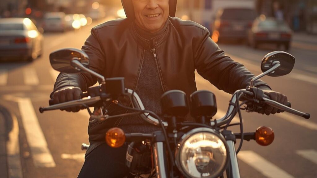 夕暮れの街を軽快に走るスポーツスターと日本人ライダー。乗るたびに感じるバイク本来の楽しさを表現した、スポーツスターはハーレーじゃないという疑問に答える一枚。