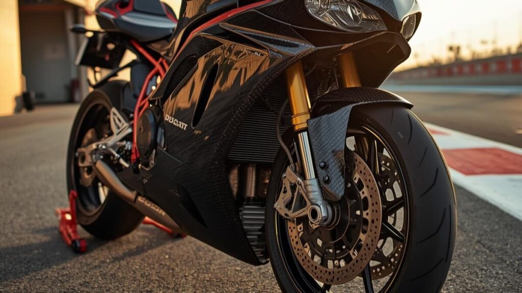 サーキットのピットに佇む高性能な限定モデル。レース直系の装備やカーボンパーツの質感が、ドゥカティ996の魅力を究極のレベルまで高めた特別仕様車の存在感。