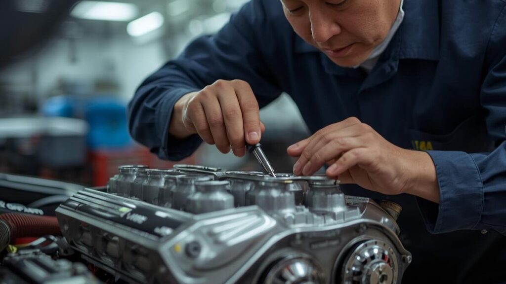 エンジンの精密点検を行う熟練の日本人技術者。かつて倒産したトライアンフはどこの国の技術を研究して見事な復活を遂げたのか、その成功の要因に迫ります。