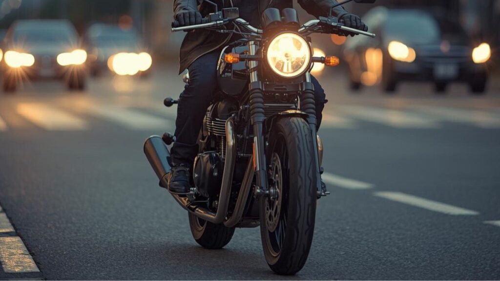 都市部を軽快に走行する新型400ccモデルと日本人ライダー。トライアンフはどこの国でも乗りやすい中型免許対応モデルで、新たなファン層を広げている様子を描きます。