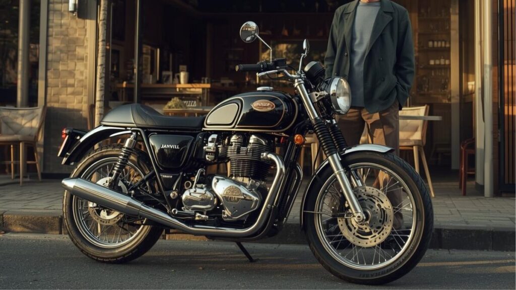 カフェの前に停められたブランドの象徴であるボンネビル。トライアンフはどこの国でも一番人気を誇るモダンクラシックシリーズの、普遍的な美しさを強調しています。