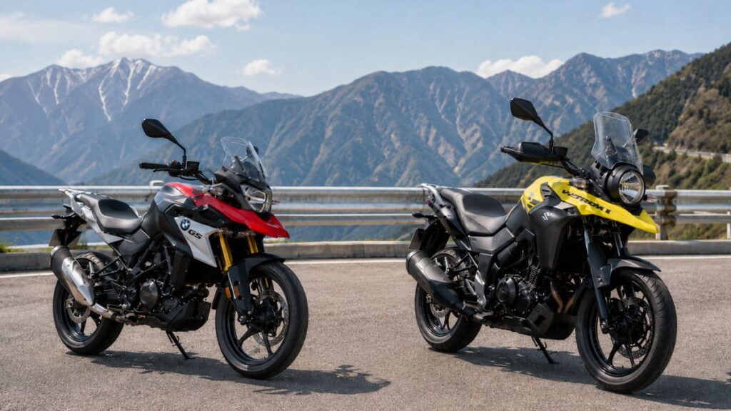 BMW G310GSとスズキ Vストローム250の比較イメージ。ライバル車とのサイズ感やデザインの違い。