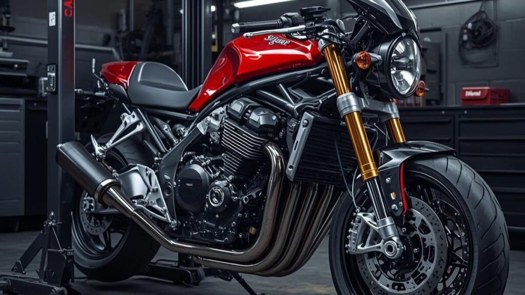 カスタムショップで進められるエンジンの換装作業。XJR1200と1300の違いを超え、信頼性とパワーを両立させるために1300用ユニットを搭載するロマン溢れる工程。