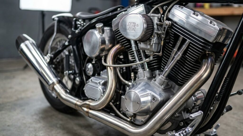 査定額の根拠となるエンジンの状態を確認するクローズアップ。バイク王とバイクランドの比較において、車両状態がどう評価に影響するかを示すイメージです。