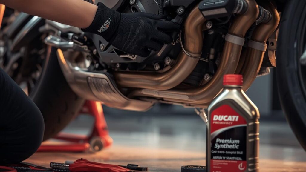 夏の強い日差しの中で輝くドゥカティのスーパースポーツ950Sの故障や排熱特性を理解するための、過酷な熱環境下でのツーリングシーンをイメージした美しい写真。