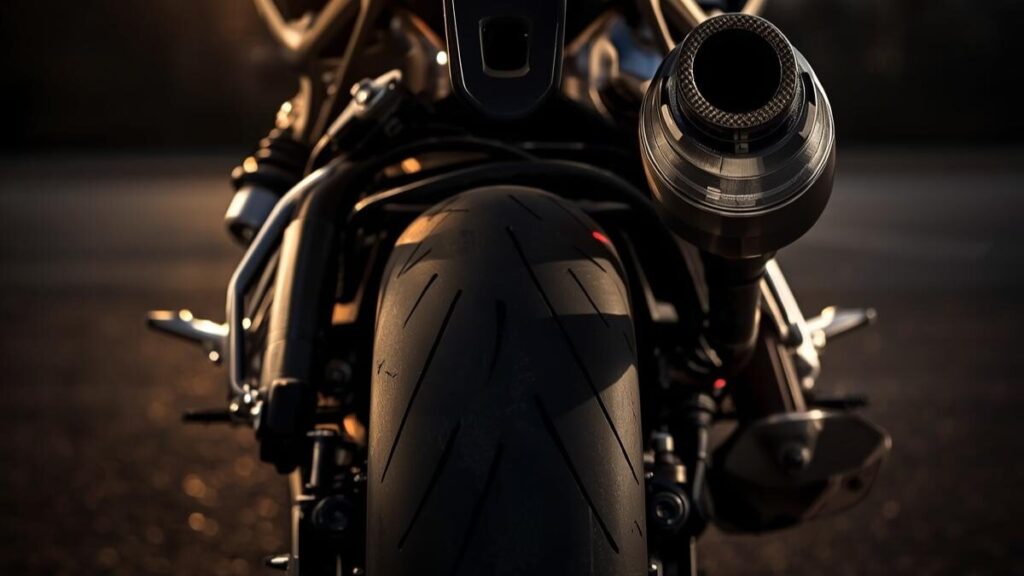 魅力的な排気サウンドを奏でるマフラー周辺を捉えた一枚。ドゥカティのスーパースポーツ950Sの故障対策とカスタムを兼ねた、精巧なパーツの質感を強調した画像。