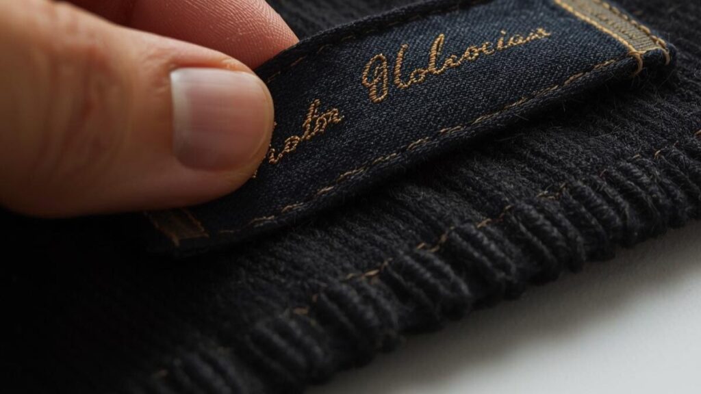 ハーレーダビッドソンの古着の年代を特定するため、シングルステッチの縫製やタグのディテールを細かく確認する様子。ヴィンテージとしての価値を見極める鑑定の視点。