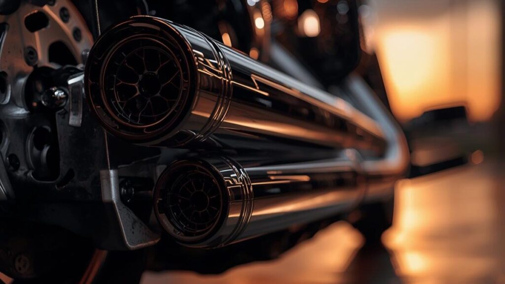 上質な質感を放つハーレーマフラーの重低音のおすすめ選び方から、車検対策までを詳しく解説する記事のアイキャッチ画像。