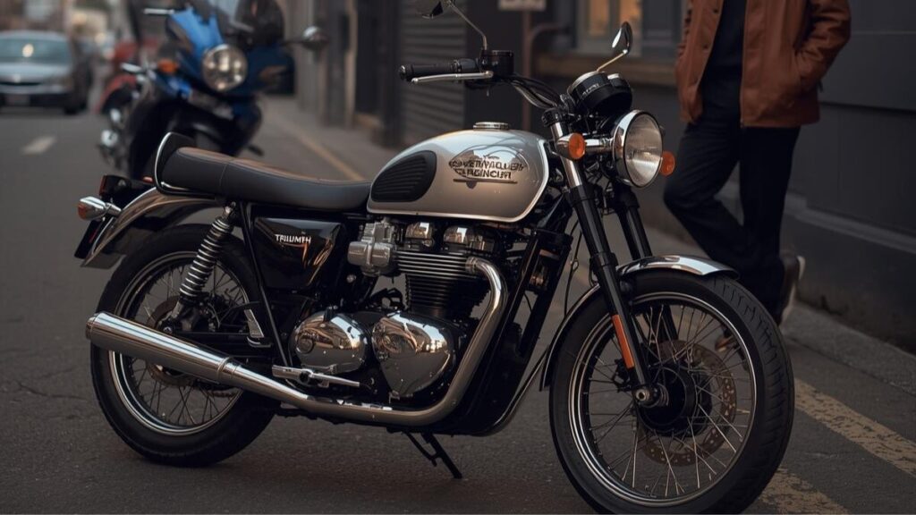 街に溶け込む人気のボンネビルとスピード400。王道モデルの支持層の厚さを背景に、トライアンフ250ccという新領域への注目度を対比させる洗練された風景。