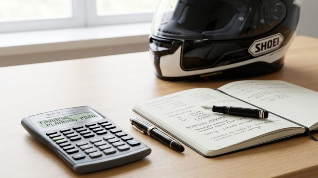 ノートや電卓を使って計算を行っているデスク周りの風景。ZuttoRide Clubの盗難保険における自己負担金や免責の仕組みを解説する画像です。