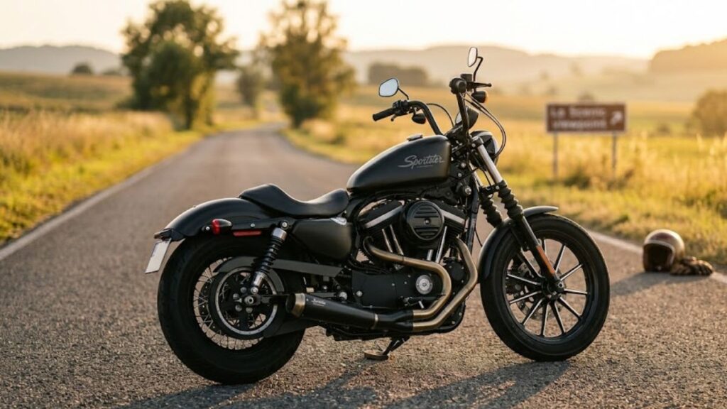 マフラーやハンドル、テールまわりの変更が際立つハーレー 883のカスタム。初心者でも挑戦しやすい3大箇所の変化を美しく表現。