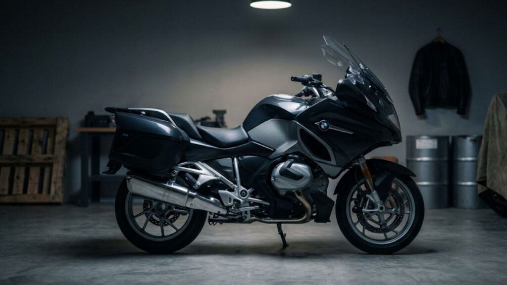 静かなガレージに停車するバイク。趣味の熱量と支払いの負担を対比させ、バイクローンはやめたほうがいいという後悔の声をイメージした静寂な雰囲気のアイキャッチです。