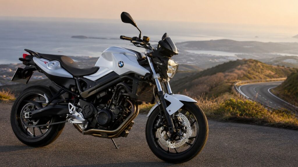 夕暮れ時の日本のワインディングロードに停車するBMW F800Rのアイキャッチ画像