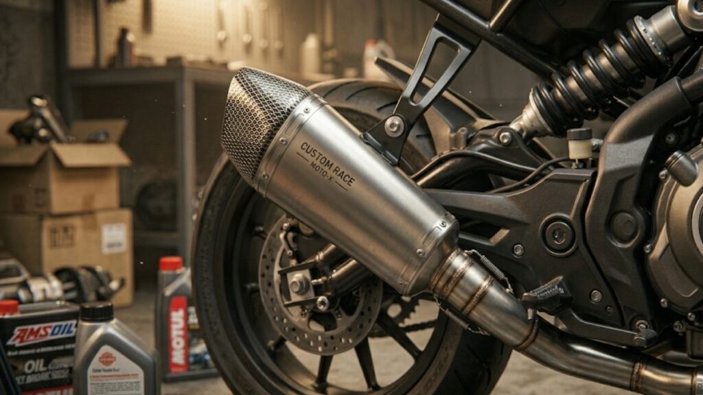 交換することでリア周りが軽快になり心地よいサウンドを響かせるハーレーX350のカスタムマフラー